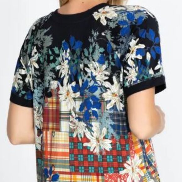 Johnny Was Shirt Plaid Navy Blue Ona Raglan Floral Tee Top Bamboo Red - Picture 4 of 8